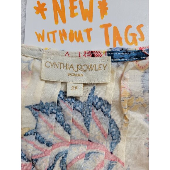 Cynthia Rowley Womens Floral V-Neck Ruffle Sleeve Top Blouse 2X Lightweight NWOT - Picture 3 of 8